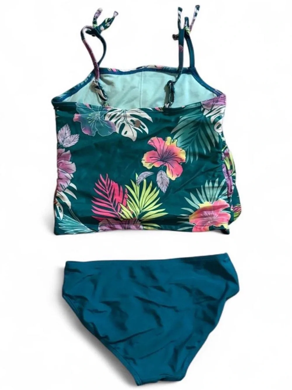 Justice Teal Floral Ruffle Tankini Bikini Size M / Size 10